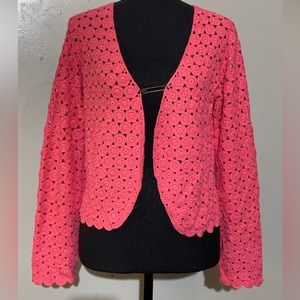 Christina Rotelli crocheted sweater cardigan women’s size medium M pink